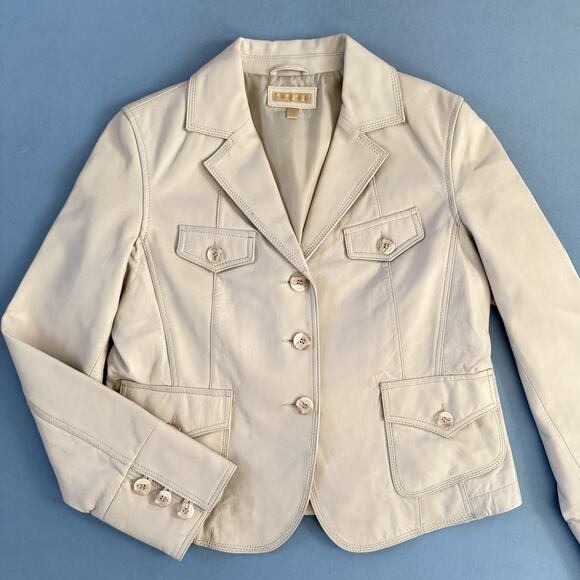 Wilsons Leather Vintage Maxima 90’s Cream Leather Blazer Jacket - Picture 1 of 5